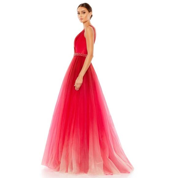 Mac Duggal 20378 Beaded Belt Red Ombre Tulle Dress Size 8 NWT - Picture 3 of 13